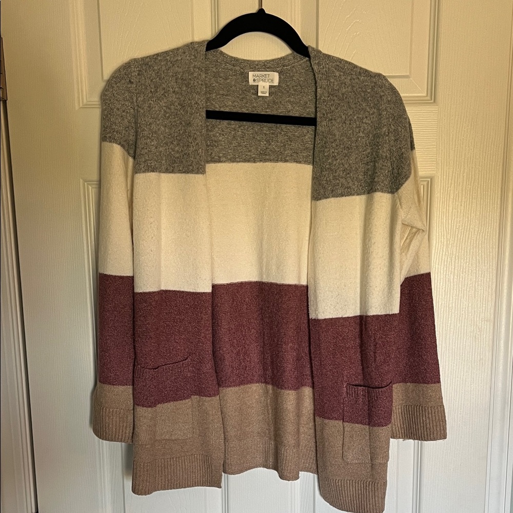 Striped Open Front Cardigan